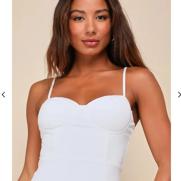 Lulus Passion For Glamour White Sleeveless Bustier Feather Midi Dress - Size L - Picture 3 of 5